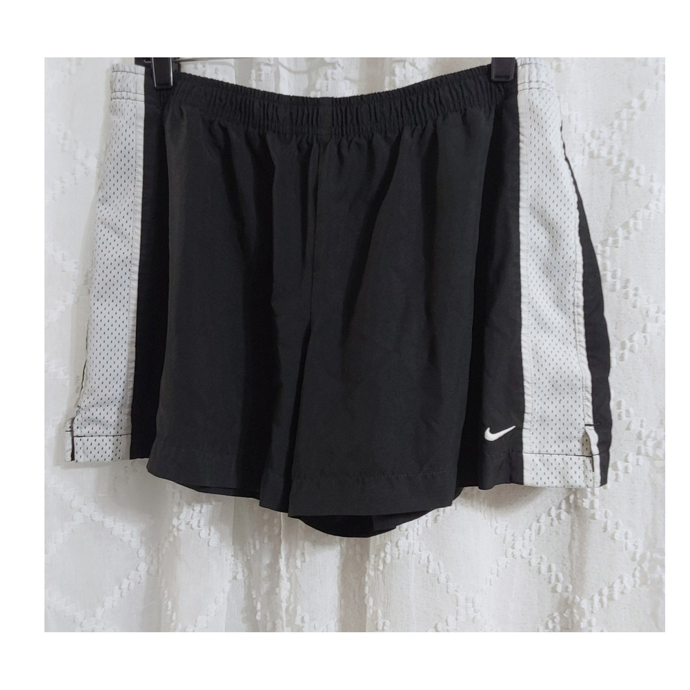 Nike Womens XL Black White Mesh Side Stripe Running Shorts Repaired